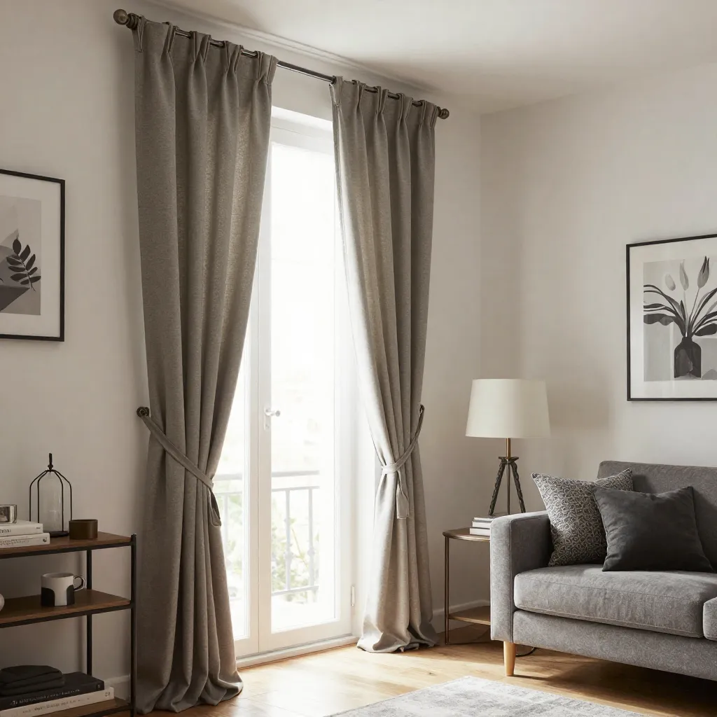 Moderne leilighet stue med lerretgardiner